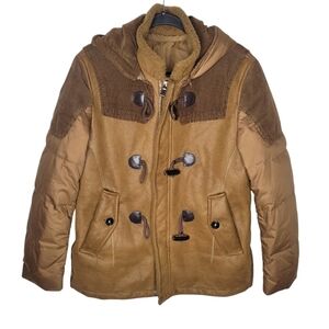 Cortigiani Milan Italy Designer Puffer Corduroy Jacket in Brown Size Large